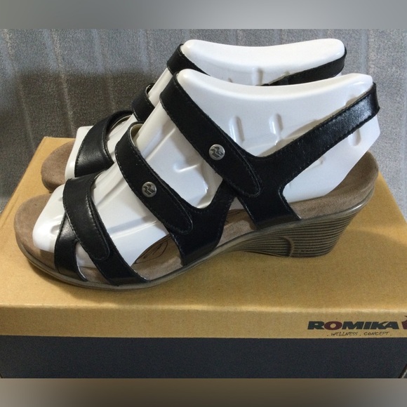 Romika Women's Black Wedge Sandals EU 37 US 6 to 6.5 - Picture 1 of 13